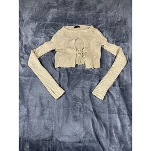 Nours‎ Cream cropped sweater with front tie wild fable Size S Y2k preppy